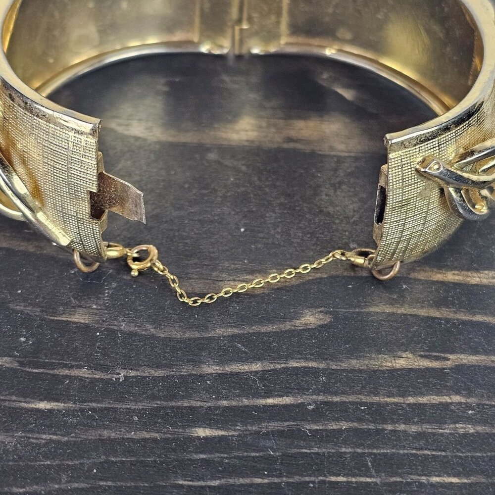 Vintage 70's Whiting and Davis Gold & Silvertone Floral Leaf Fall Cuff Bracelet - Picture 3 of 5